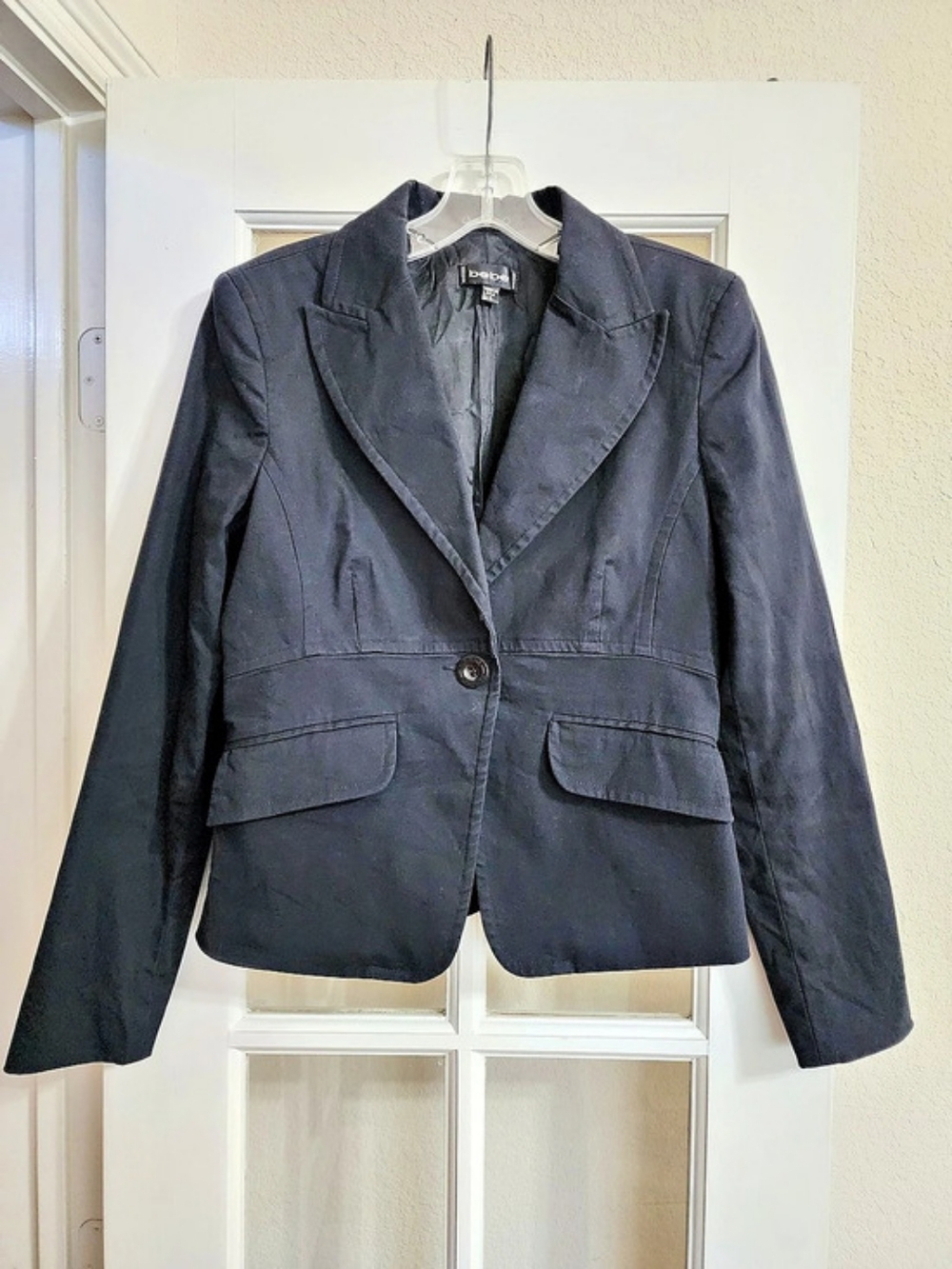 Vintage Bebe Black Fitted Blazer Size 8 Made in USA Y2K One Button
